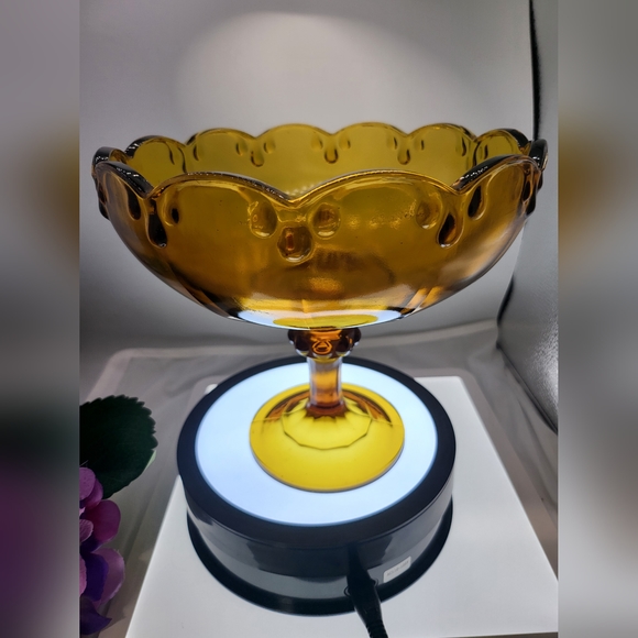 Vintage Amber Indiana Glass Teadrop Pedestal Bowl - Picture 3 of 5